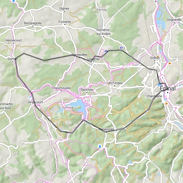 Map miniature of "Golbey Loop" cycling inspiration in Lorraine, France. Generated by Tarmacs.app cycling route planner