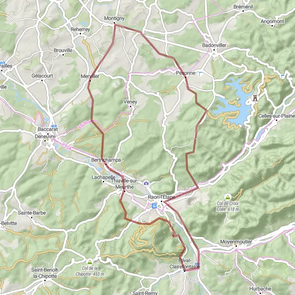 Miniature de la carte de l'inspiration cycliste "Circuit des Lacs" dans la Lorraine, France. Générée par le planificateur d'itinéraire cycliste Tarmacs.app