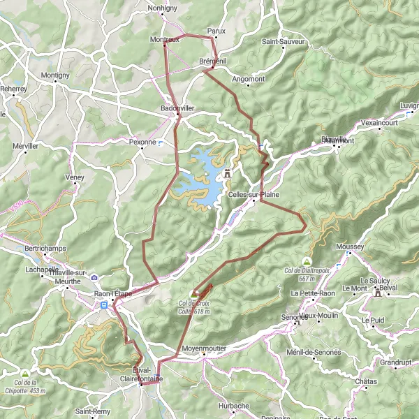 Map miniature of "The Gravel Adventure" cycling inspiration in Lorraine, France. Generated by Tarmacs.app cycling route planner