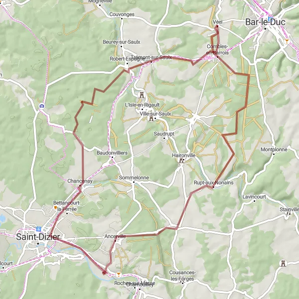 Map miniature of "Gravel Adventure to Historic Sites" cycling inspiration in Lorraine, France. Generated by Tarmacs.app cycling route planner