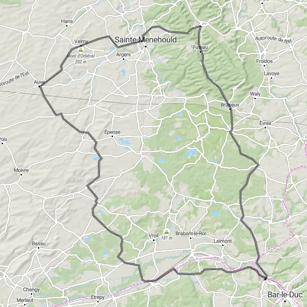 Map miniature of "The Historic Lorraine Loop" cycling inspiration in Lorraine, France. Generated by Tarmacs.app cycling route planner