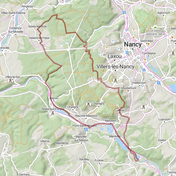 Map miniature of "Gravel Adventure" cycling inspiration in Lorraine, France. Generated by Tarmacs.app cycling route planner