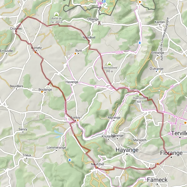 Map miniature of "Hillside Adventure" cycling inspiration in Lorraine, France. Generated by Tarmacs.app cycling route planner