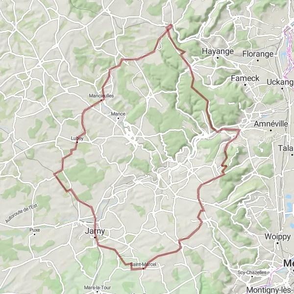 Map miniature of "Gravel Adventure in Neufchef" cycling inspiration in Lorraine, France. Generated by Tarmacs.app cycling route planner