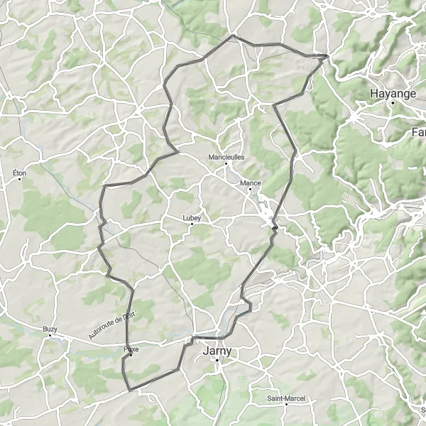 Map miniature of "Road Cycling Adventure to Gondrecourt-Aix" cycling inspiration in Lorraine, France. Generated by Tarmacs.app cycling route planner