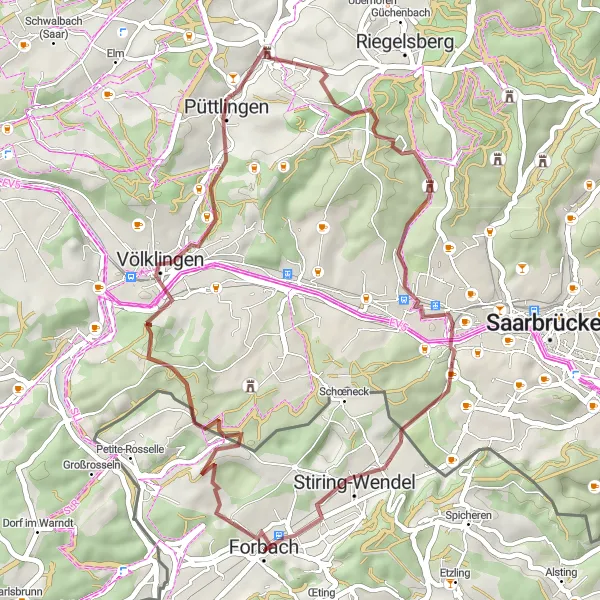 Map miniature of "The Hidden Trail" cycling inspiration in Lorraine, France. Generated by Tarmacs.app cycling route planner