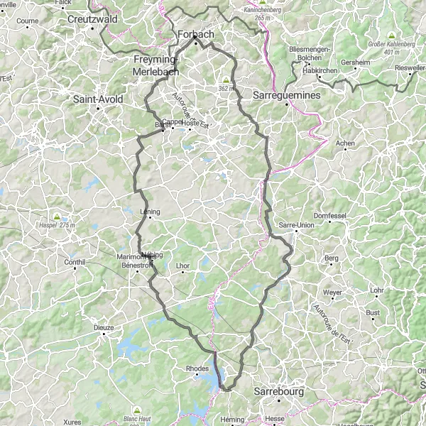 Map miniature of "Forbach to Behren-lès-Forbach Cycling Route" cycling inspiration in Lorraine, France. Generated by Tarmacs.app cycling route planner