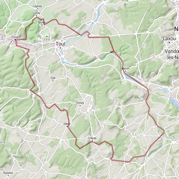 Map miniature of "Ultimate Gravel Adventure: Foug to Choloy-Ménillot" cycling inspiration in Lorraine, France. Generated by Tarmacs.app cycling route planner