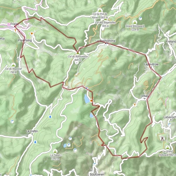 Map miniature of "Scenic Splendors of the Alps Road Cycling Route" cycling inspiration in Lorraine, France. Generated by Tarmacs.app cycling route planner