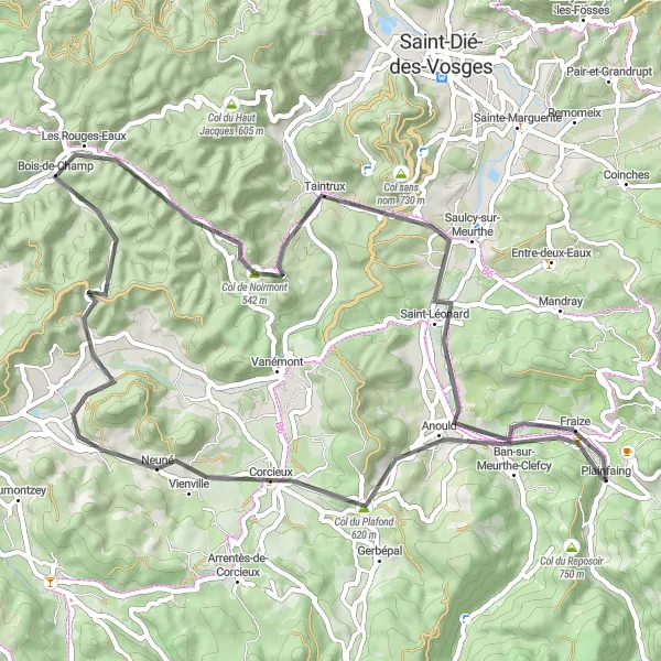 Miniature de la carte de l'inspiration cycliste "Escapade sur les Routes de Lorraine" dans la Lorraine, France. Générée par le planificateur d'itinéraire cycliste Tarmacs.app