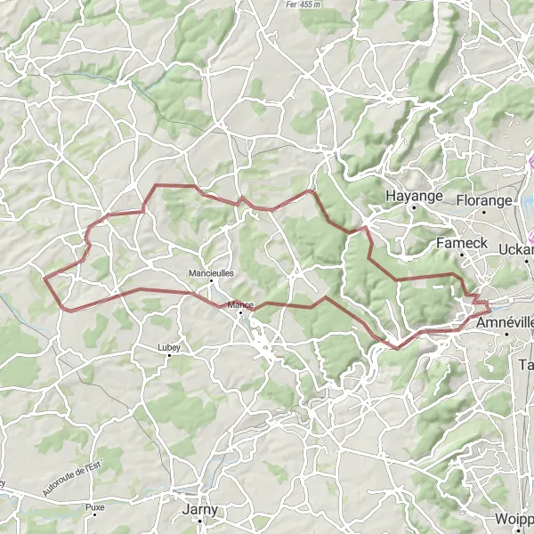 Map miniature of "The Gravel Adventure" cycling inspiration in Lorraine, France. Generated by Tarmacs.app cycling route planner