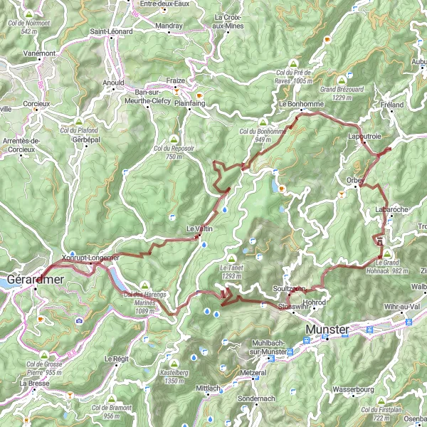 Map miniature of "Panoramic Gravel Tour" cycling inspiration in Lorraine, France. Generated by Tarmacs.app cycling route planner