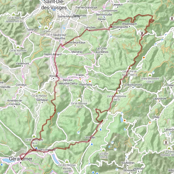 Map miniature of "The Gravel Adventure" cycling inspiration in Lorraine, France. Generated by Tarmacs.app cycling route planner