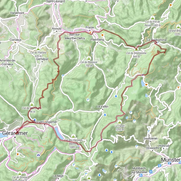 Map miniature of "Vosges Gravel Adventure" cycling inspiration in Lorraine, France. Generated by Tarmacs.app cycling route planner