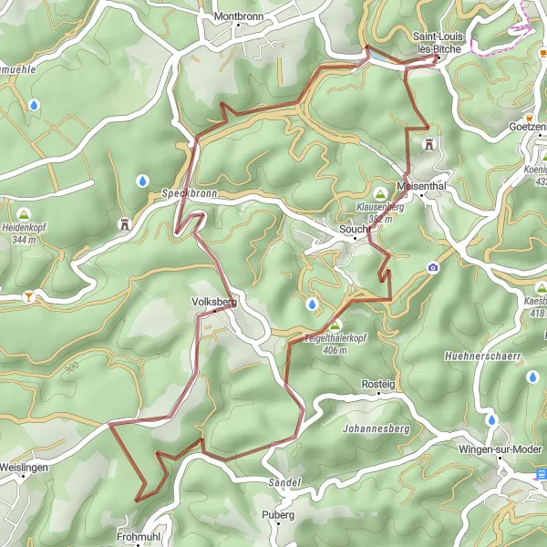 Map miniature of "Exploring the Countryside" cycling inspiration in Lorraine, France. Generated by Tarmacs.app cycling route planner