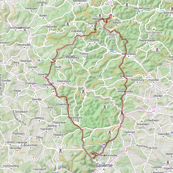 Map miniature of "Gravel Adventure" cycling inspiration in Lorraine, France. Generated by Tarmacs.app cycling route planner