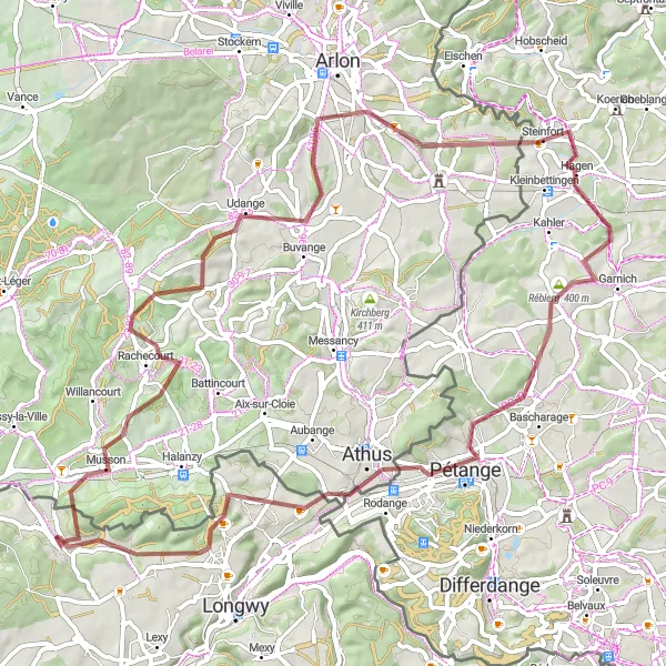 Map miniature of "Adventurous Gravel Discoveries" cycling inspiration in Lorraine, France. Generated by Tarmacs.app cycling route planner