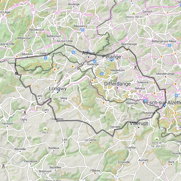 Map miniature of "Charming Road Exploration" cycling inspiration in Lorraine, France. Generated by Tarmacs.app cycling route planner