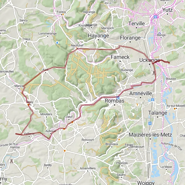 Map miniature of "Clouange to Uckange" cycling inspiration in Lorraine, France. Generated by Tarmacs.app cycling route planner