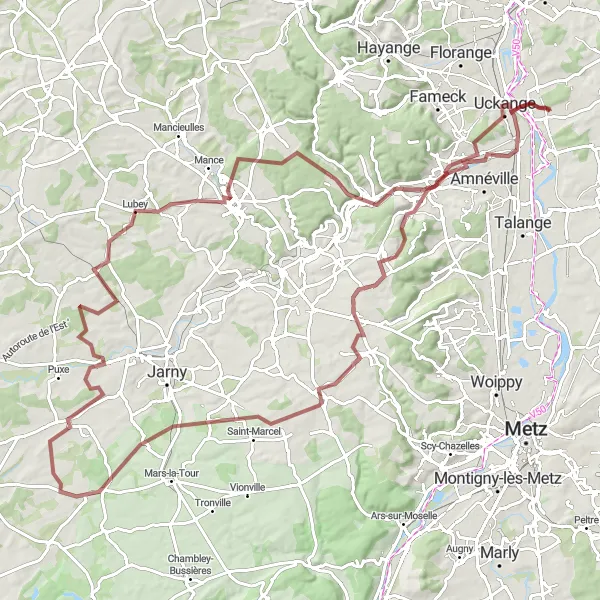 Map miniature of "Rombas Exploration" cycling inspiration in Lorraine, France. Generated by Tarmacs.app cycling route planner