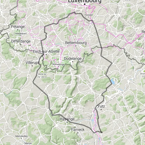Map miniature of "The Lorraine Adventure" cycling inspiration in Lorraine, France. Generated by Tarmacs.app cycling route planner