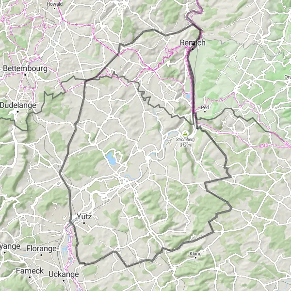 Map miniature of "Thionville to Dreiländerblick" cycling inspiration in Lorraine, France. Generated by Tarmacs.app cycling route planner