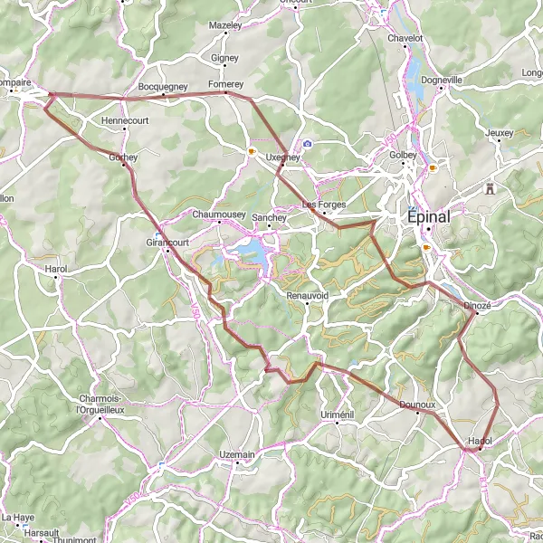 Miniature de la carte de l'inspiration cycliste "Vers les Hameaux Lorrains" dans la Lorraine, France. Générée par le planificateur d'itinéraire cycliste Tarmacs.app