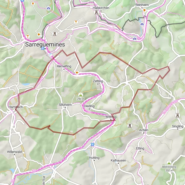 Map miniature of "The Gravel Adventure" cycling inspiration in Lorraine, France. Generated by Tarmacs.app cycling route planner