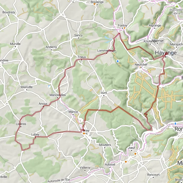 Miniature de la carte de l'inspiration cycliste "Tour de la Vallée de la Fensch" dans la Lorraine, France. Générée par le planificateur d'itinéraire cycliste Tarmacs.app