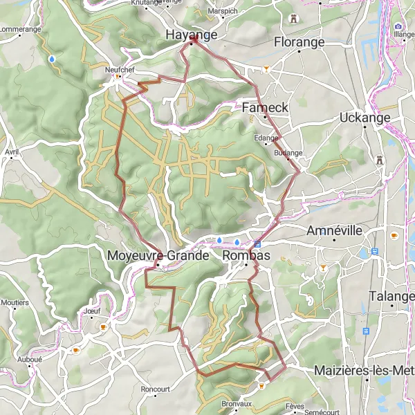Miniature de la carte de l'inspiration cycliste "Boucle des Étangs et Rivières" dans la Lorraine, France. Générée par le planificateur d'itinéraire cycliste Tarmacs.app