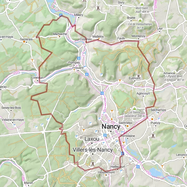 Miniature de la carte de l'inspiration cycliste "La boucle du Pain de Sucre" dans la Lorraine, France. Générée par le planificateur d'itinéraire cycliste Tarmacs.app
