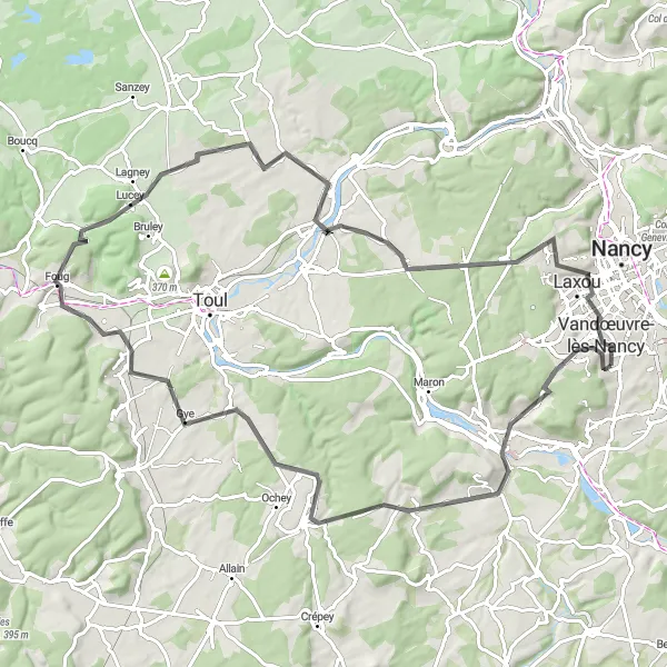 Miniature de la carte de l'inspiration cycliste "Parcours historique de Nancy" dans la Lorraine, France. Générée par le planificateur d'itinéraire cycliste Tarmacs.app