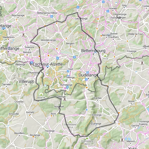 Miniature de la carte de l'inspiration cycliste "Boucle Stuerzenberg - Soetrich" dans la Lorraine, France. Générée par le planificateur d'itinéraire cycliste Tarmacs.app