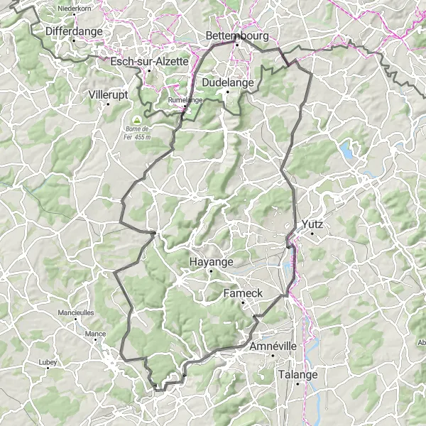 Miniature de la carte de l'inspiration cycliste "Le charme de la Moselle" dans la Lorraine, France. Générée par le planificateur d'itinéraire cycliste Tarmacs.app
