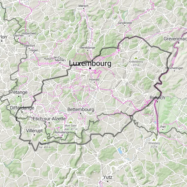 Map miniature of "The Challenging Hills of Hussigny-Godbrange" cycling inspiration in Lorraine, France. Generated by Tarmacs.app cycling route planner