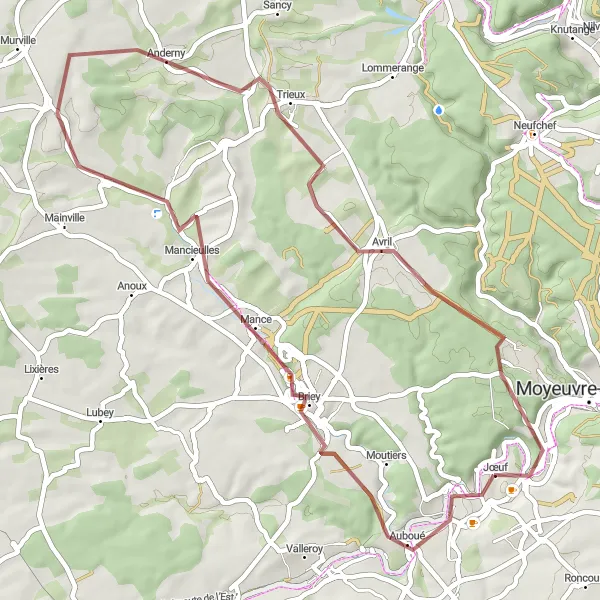 Map miniature of "Auboué to Jœuf Scenic Gravel Cycling Route" cycling inspiration in Lorraine, France. Generated by Tarmacs.app cycling route planner