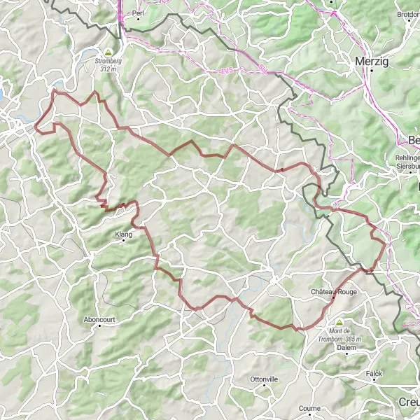 Miniature de la carte de l'inspiration cycliste "Parcours VTT à partir de Kœnigsmacker" dans la Lorraine, France. Générée par le planificateur d'itinéraire cycliste Tarmacs.app