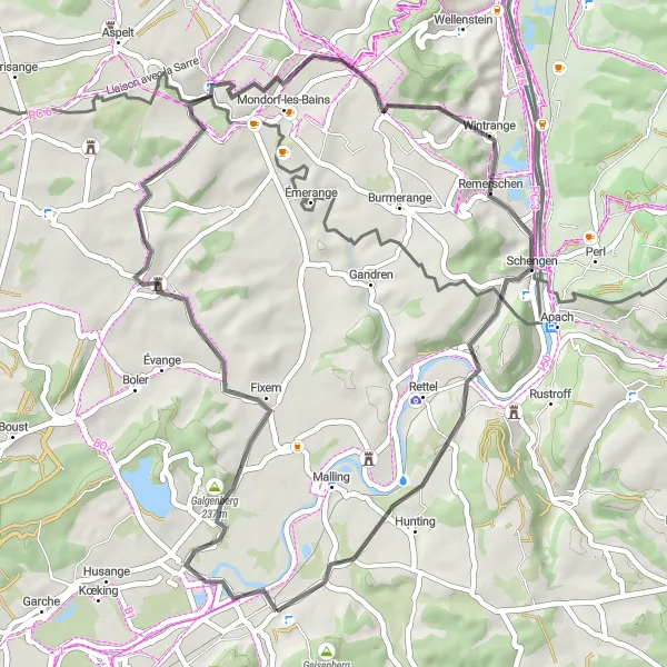 Map miniature of "Galgenberg Loop" cycling inspiration in Lorraine, France. Generated by Tarmacs.app cycling route planner