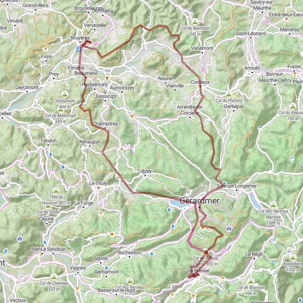 Miniature de la carte de l'inspiration cycliste "Le Tour du Lac de Gérardmer" dans la Lorraine, France. Générée par le planificateur d'itinéraire cycliste Tarmacs.app