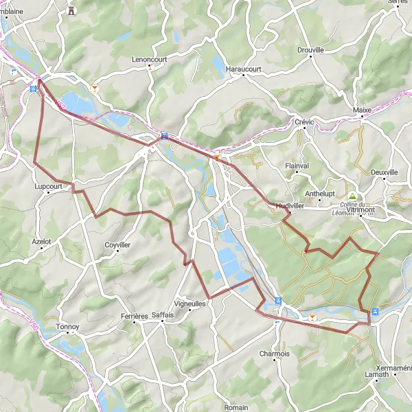 Map miniature of "Nancy Countryside Escape" cycling inspiration in Lorraine, France. Generated by Tarmacs.app cycling route planner