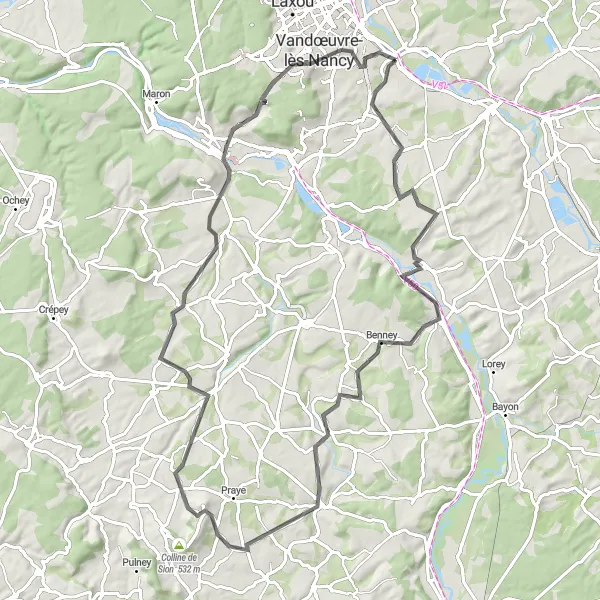 Map miniature of "Nancy - Azelot Loop" cycling inspiration in Lorraine, France. Generated by Tarmacs.app cycling route planner