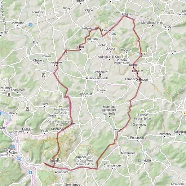 Map miniature of "Lay-Saint-Christophe Gravel Adventure" cycling inspiration in Lorraine, France. Generated by Tarmacs.app cycling route planner