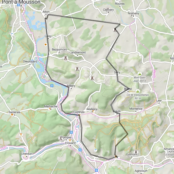 Map miniature of "Lorraine Landscapes Road Cycling" cycling inspiration in Lorraine, France. Generated by Tarmacs.app cycling route planner