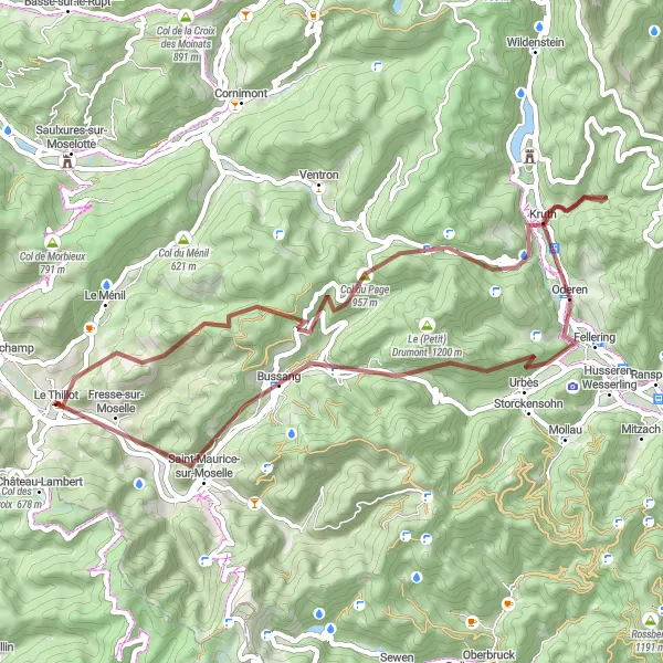 Miniature de la carte de l'inspiration cycliste "Le Thillot - Saint-Maurice-sur-Moselle" dans la Lorraine, France. Générée par le planificateur d'itinéraire cycliste Tarmacs.app