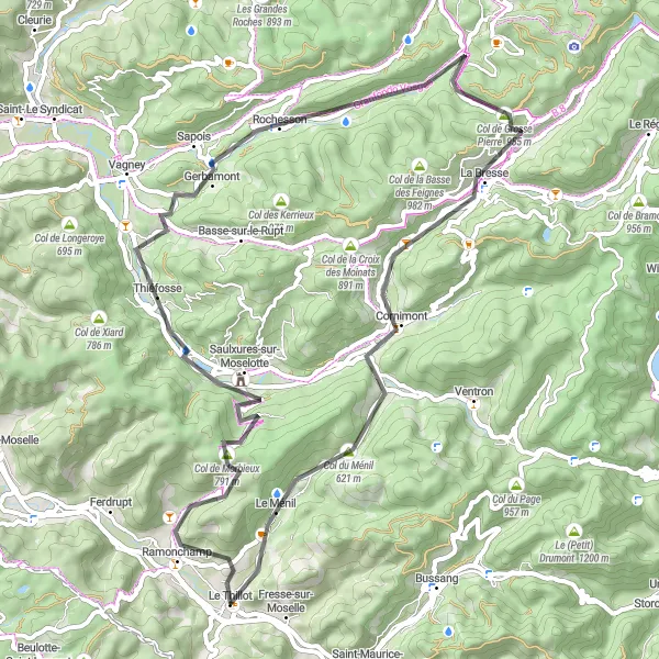 Miniature de la carte de l'inspiration cycliste "Le Thillot - Col de Foigneux" dans la Lorraine, France. Générée par le planificateur d'itinéraire cycliste Tarmacs.app