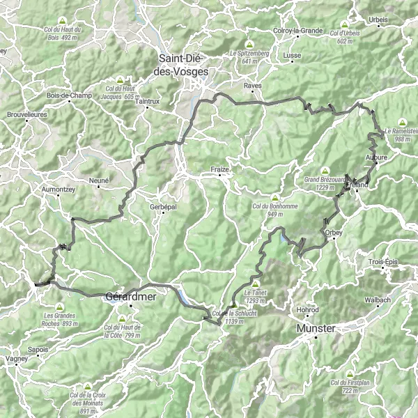 Map miniature of "Ultimate Cycling Challenge in the Vosges Mountains" cycling inspiration in Lorraine, France. Generated by Tarmacs.app cycling route planner