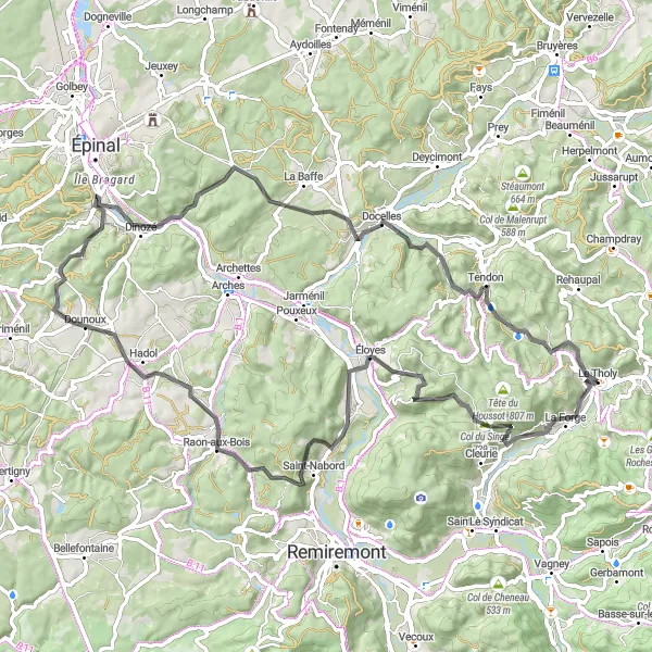 Map miniature of "Le Tholy to Col de Bonnefontaine Road Route" cycling inspiration in Lorraine, France. Generated by Tarmacs.app cycling route planner