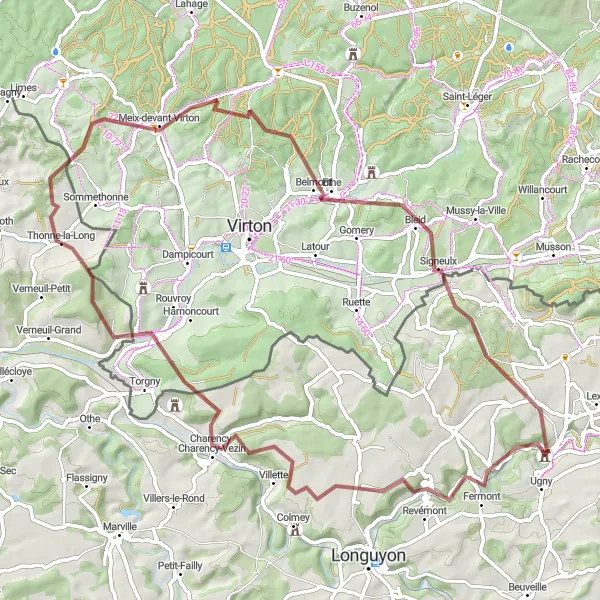 Map miniature of "Quiet Gravel Roads" cycling inspiration in Lorraine, France. Generated by Tarmacs.app cycling route planner