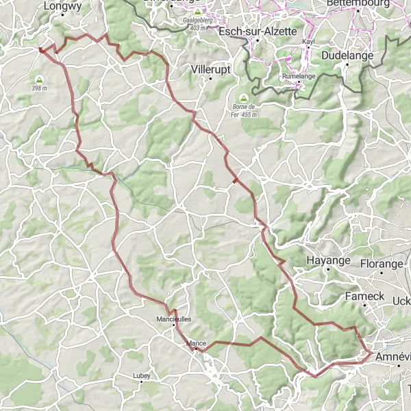 Miniature de la carte de l'inspiration cycliste "Les Chemins de la Moselle - Mexy" dans la Lorraine, France. Générée par le planificateur d'itinéraire cycliste Tarmacs.app