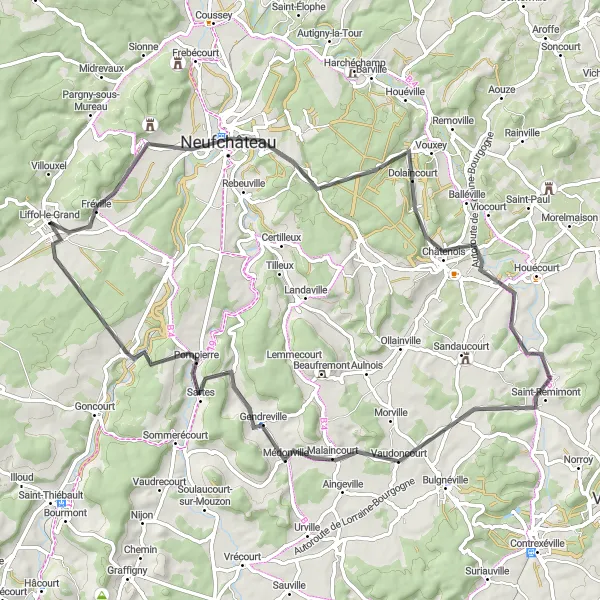 Map miniature of "Châtenois Hills Loop" cycling inspiration in Lorraine, France. Generated by Tarmacs.app cycling route planner